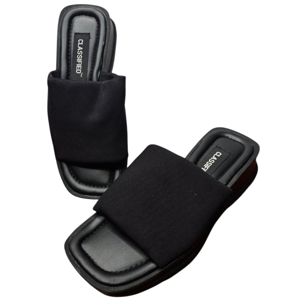 Vtg Y2K Classified Black Stretch Band Square Toe Slide Sandals 6.5 Slinky Chunky
